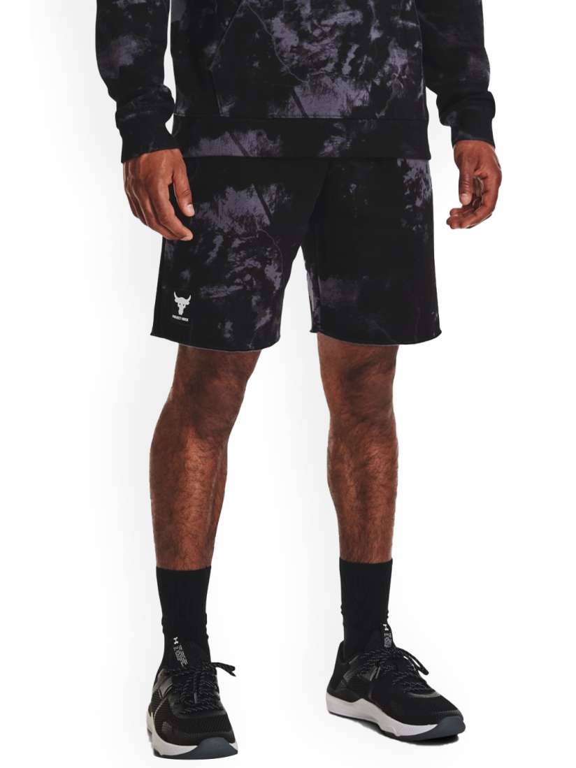 Buy UNDER ARMOUR Men Abstract Printed Mid Rise Project Rock Rival Fleece Sports Shorts Shorts for Men 25713472 Myntra