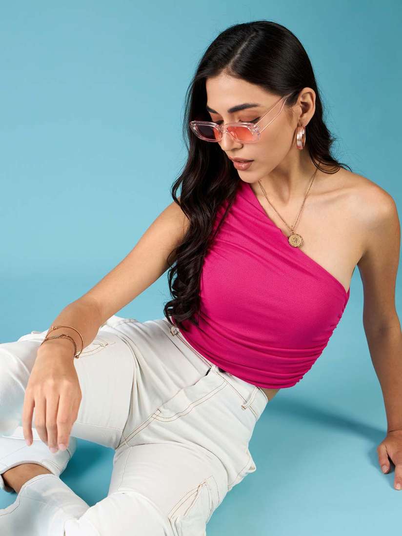 Buy Uptownie Lite Stretchable One Shoulder Top with Gathered Sides Tops for Women 25713536 Myntra