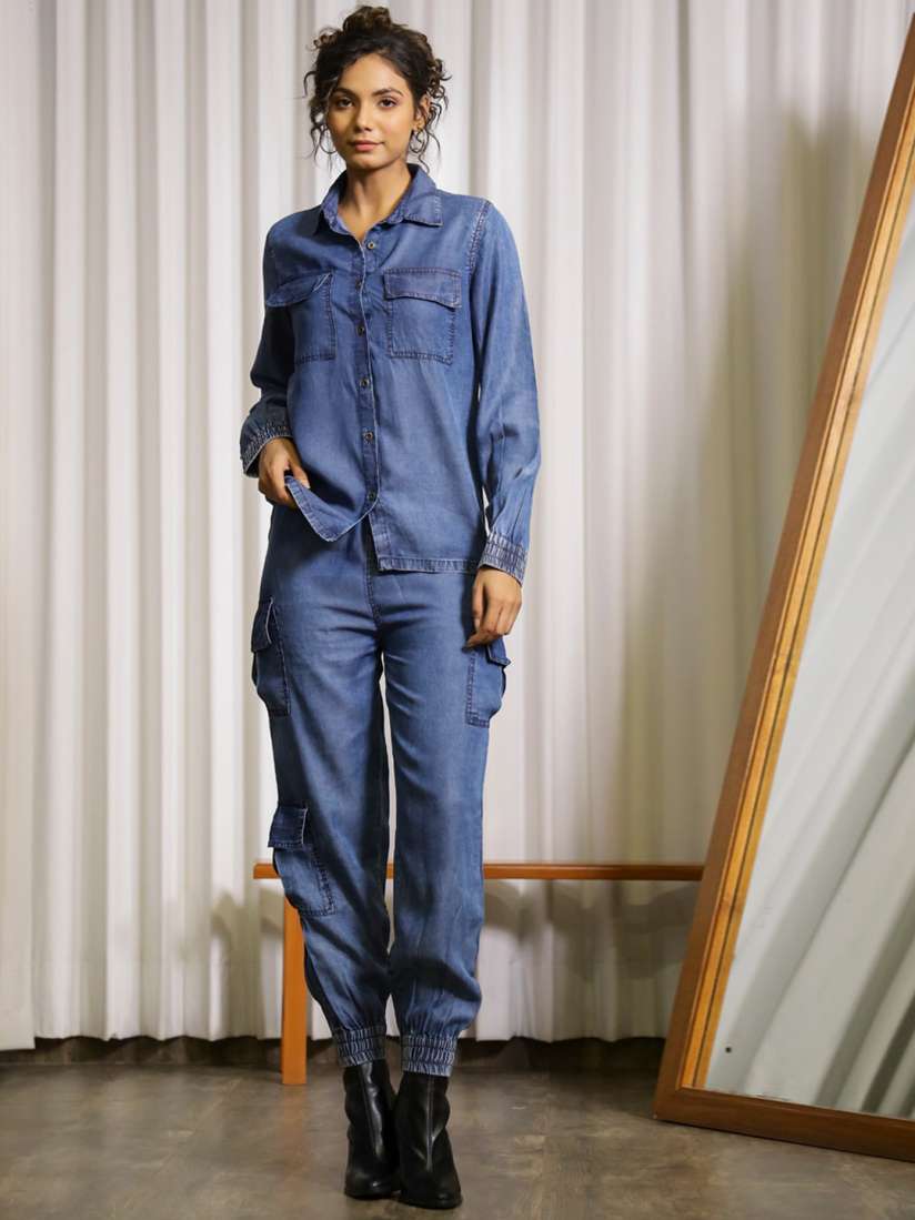 Denim shirt with joggers discount