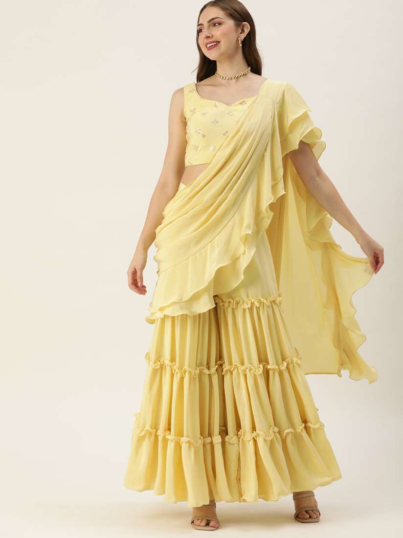 Buy Ethnovog Sequinned Palazzo Saree Sarees for Women 25725510 Myntra