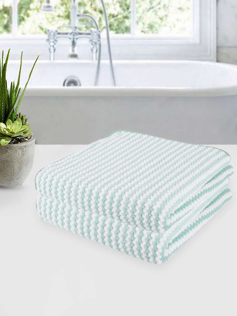 Buy ROMEE Sea Green White 2 Pieces Self Design Super Soft Microfiber 350 GSM Bath Towel Bath Towels for Unisex 25731976 Myntra