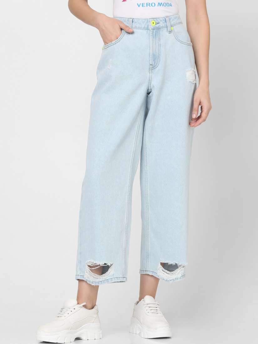 Buy Vero Moda Women Wide Leg Mildly Distressed Cotton Jeans Jeans for Women 25750548 Myntra