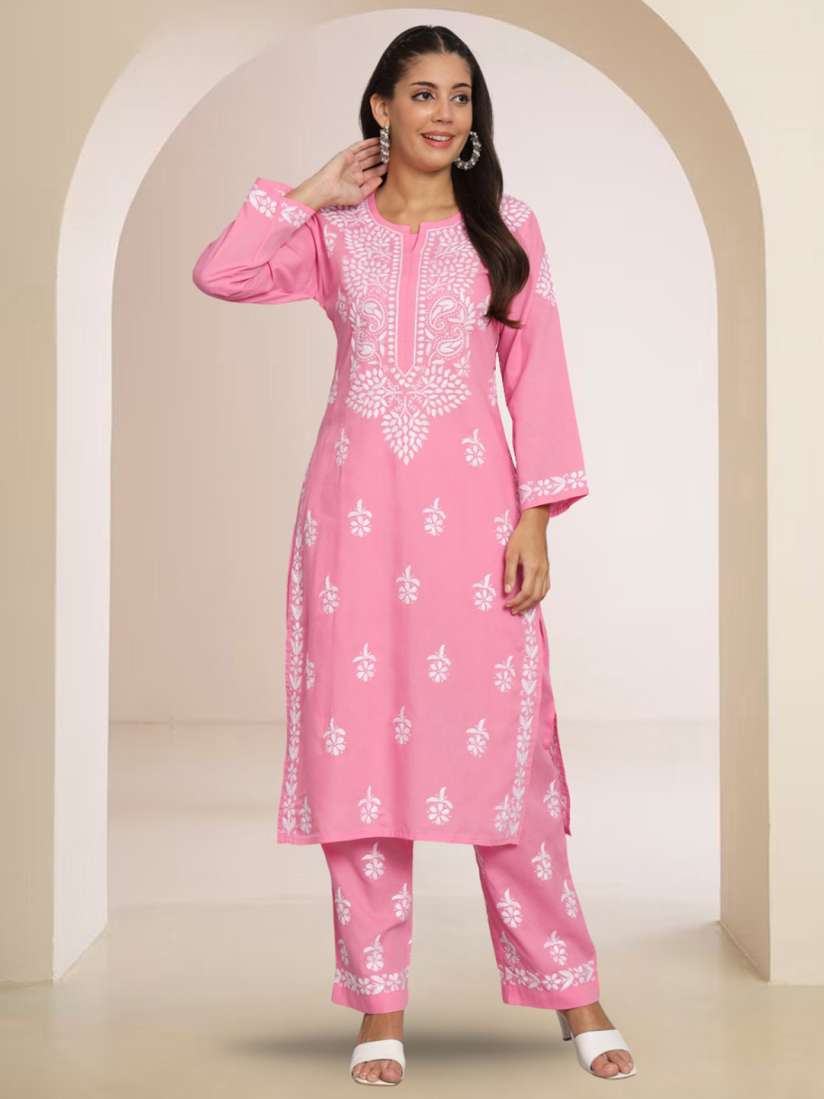 Buy PARAMOUNT CHIKAN Women Embroidered Lucknowi Chikankari Cotton Kurta Set Kurta Sets for Women 25754448 Myntra