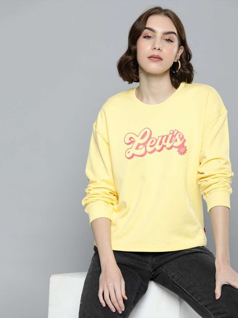 Buy Levis Brand Logo Printed Drop Shoulder Sleeves Pure Cotton Sweatshirt Sweatshirts for Women 25757996 Myntra