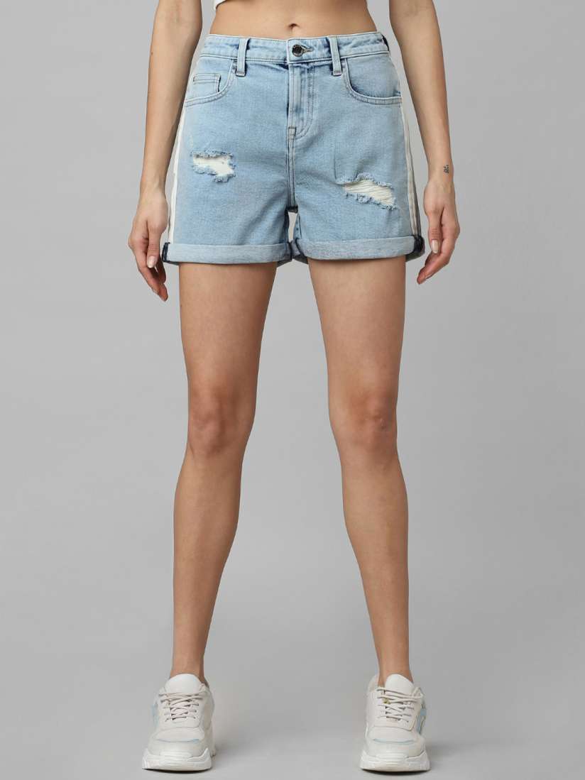 Buy ONLY Women Mid Rise Midly Distressed Washed Denim Shorts Shorts for Women 25759726 Myntra
