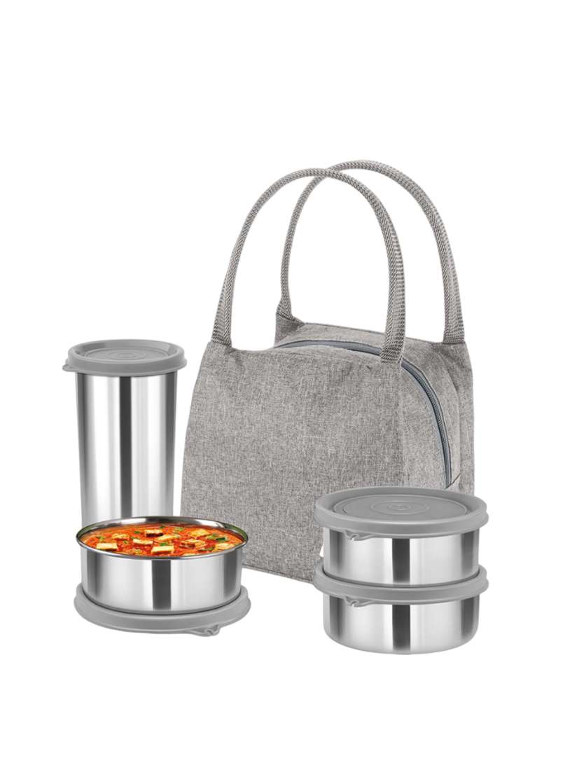 Buy Milton Grey Bling Bag 3 Pcs Stainless Steel Lunch Box 320ml Tumbler 380ml With Bag Lunch Box for Unisex 25762538 Myntra