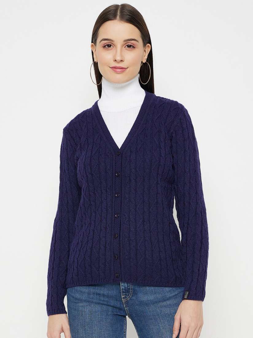 Buy CREATIVE LINE Cable Knit V Neck Long Sleeves Woollen Cardigan Sweater Sweaters for Women 25769020 Myntra