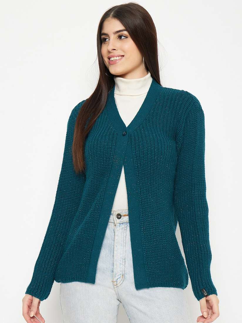 Cable Knit Long Teal Cardigan Buy RANGMANCH BY PANTALOONS Women