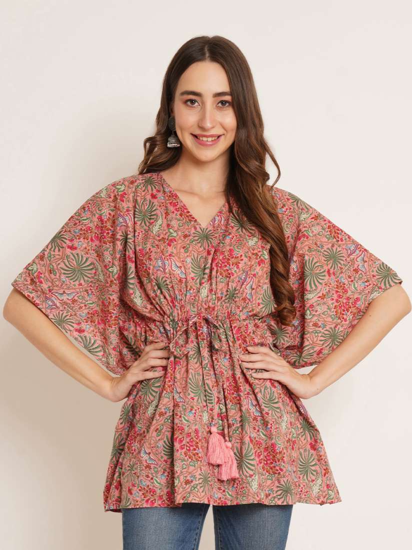 Buy COTLAND FASHION Floral Print V Neck Kimono Sleeve Cotton Kaftan Top Tops for Women 25769666 Myntra
