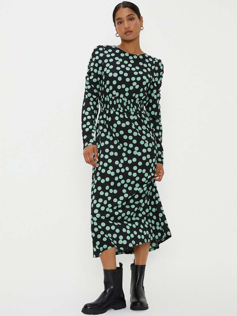 Buy DOROTHY PERKINS Polka Dot Print Shirred Waist A Line Midi Dress Dresses for Women 25784568 Myntra