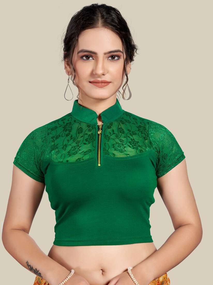 Chinese Collar Green High Neck Blouse JISB Cotton Women's Mandarin