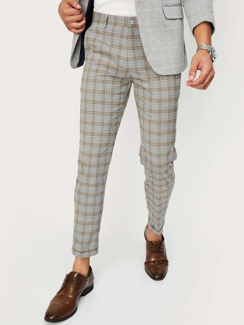 Buy max Men Checked Mid Rise Formal Trousers Trousers for Men 25790902 Myntra