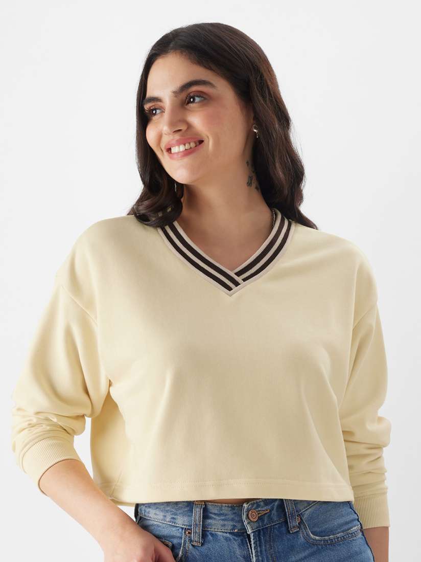 Buy The Souled Store Long Sleeves V Neck Oversized Crop Sweatshirt Sweatshirts for Women 25793954 Myntra