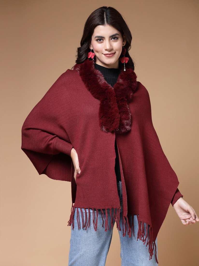 Maroon poncho sweater deals