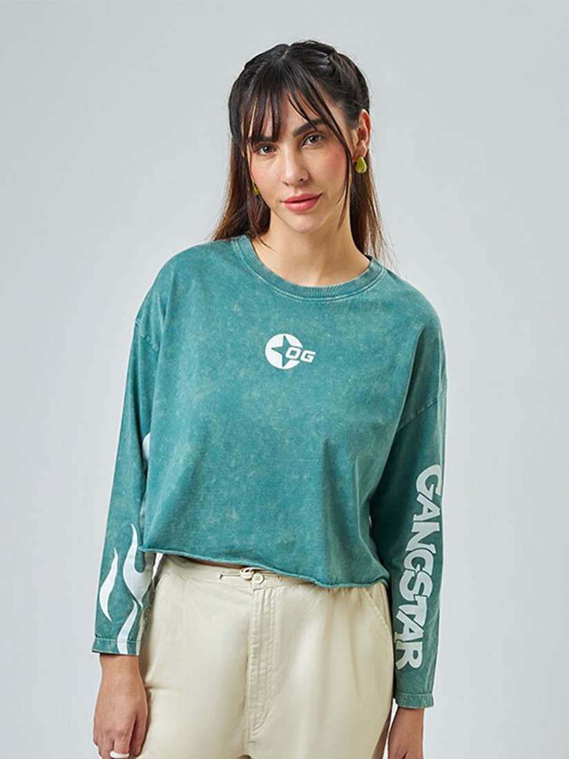 long sleeve crop top graphic tee
