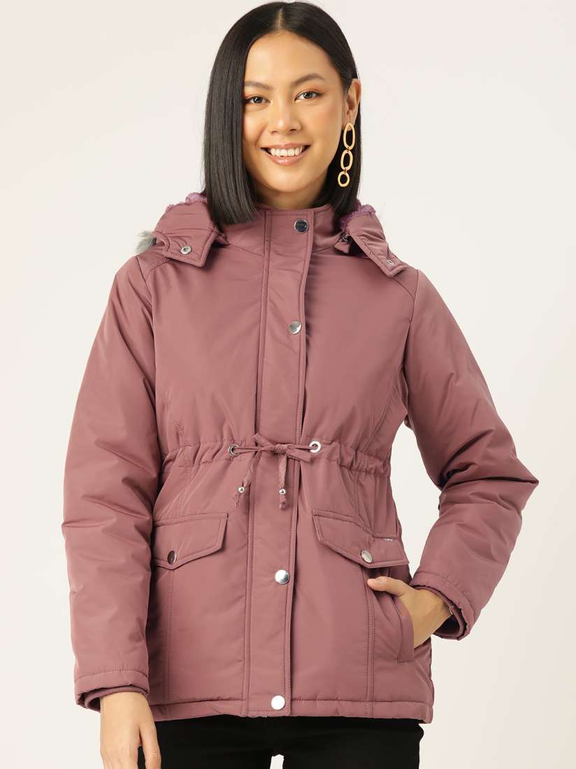 Buy Okane Waist Tie Ups Detailed Detachable Hood Longline Padded Jacket Jackets for Women 25806878 Myntra