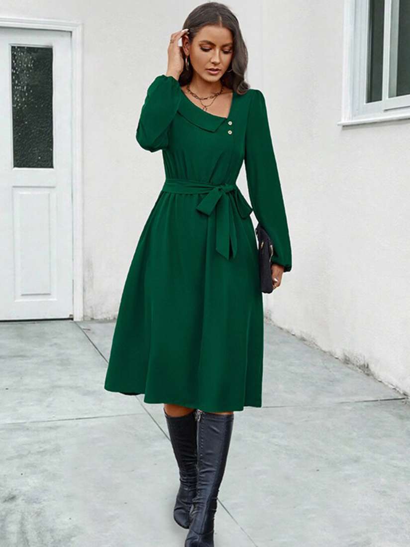Buy StyleCast Green forest green Fit Flare Midi Dress Dresses for Women 25810896 Myntra