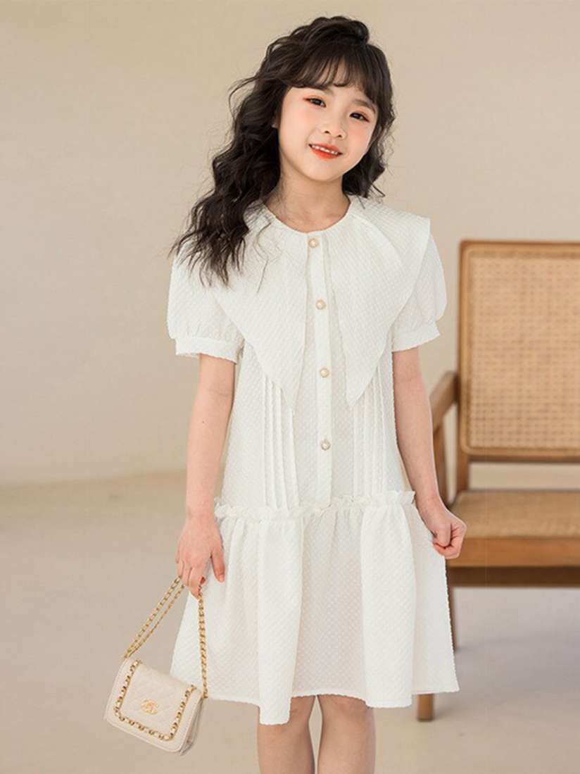 Buy StyleCast Girls White Geometric Self Design Cotton Puff Sleeve Knee Length A Line Dress Dresses for Girls 25811246 Myntra