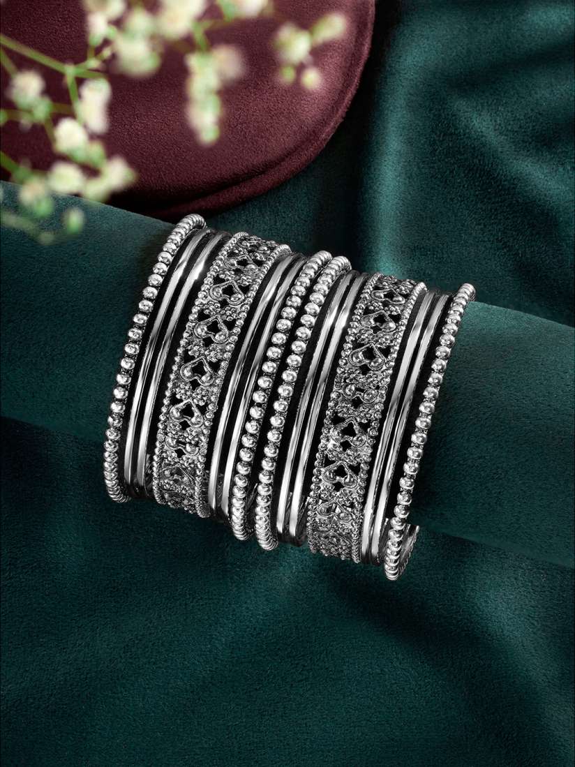 Buy Peora Women Silver Plated 14Pcs Metal Bangles Set Bangle for Women 25821794 Myntra