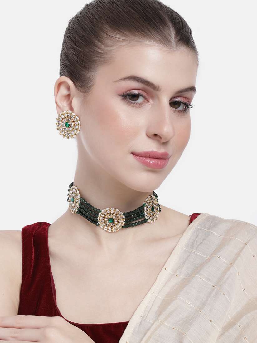Buy Peora Women Gold Plated Kundan Studded Choker Necklace with Earrings Jewellery Set for Women 25822372 Myntra