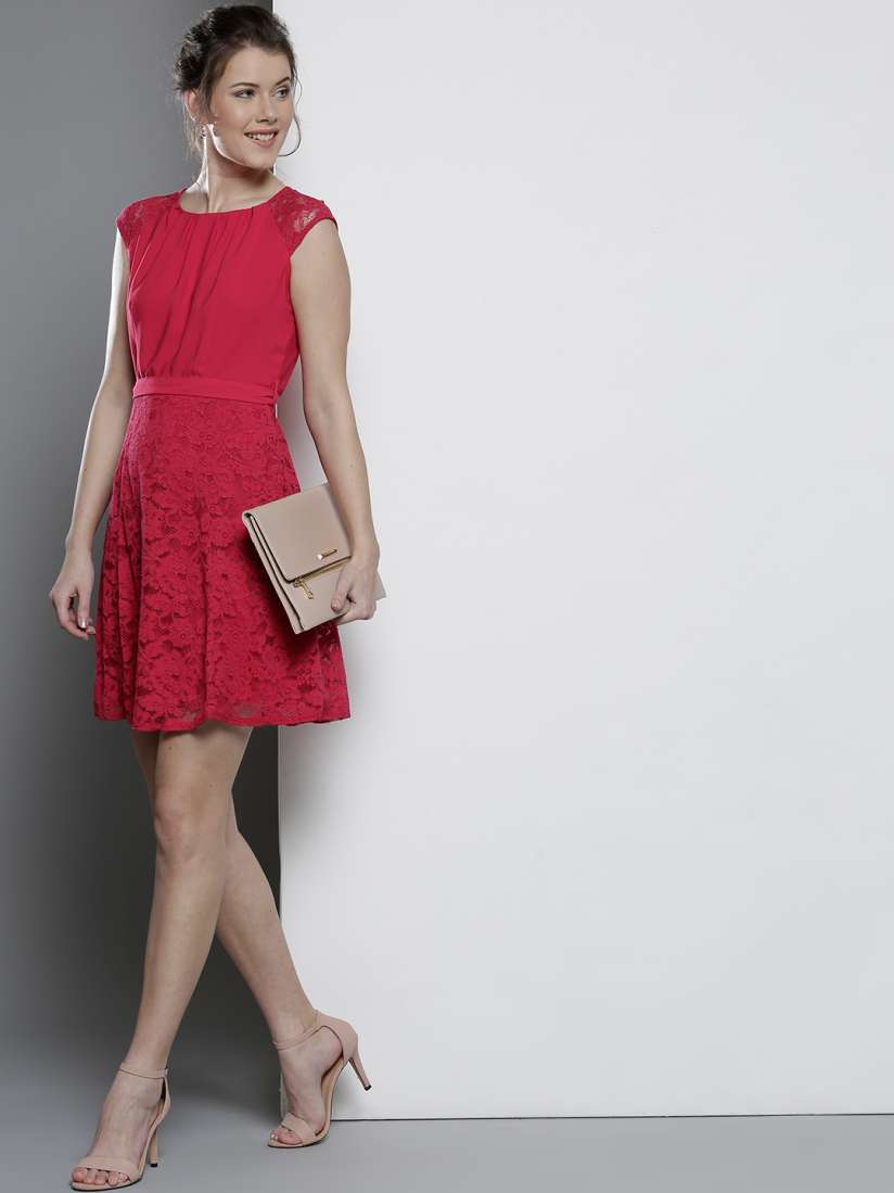 Buy DOROTHY PERKINS Women Pink Lace Detail Fit Flare Dress Dresses for Women 2582522 Myntra