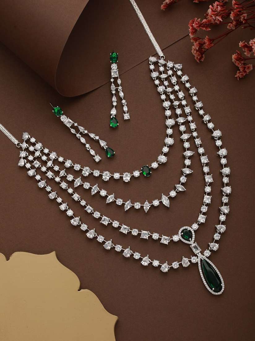 Buy Saraf RS Jewellery Silver Plated AD Studded Necklace with Earrings Jewellery Set for Women 25828892 Myntra