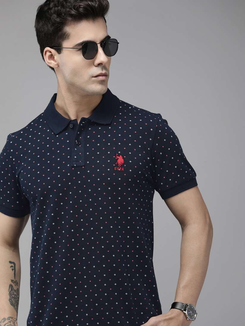 Buy U.S. Polo Assn. Men Printed Polo Collar Pure Cotton Slim Fit T shirt Tshirts for Men 25834782 Myntra