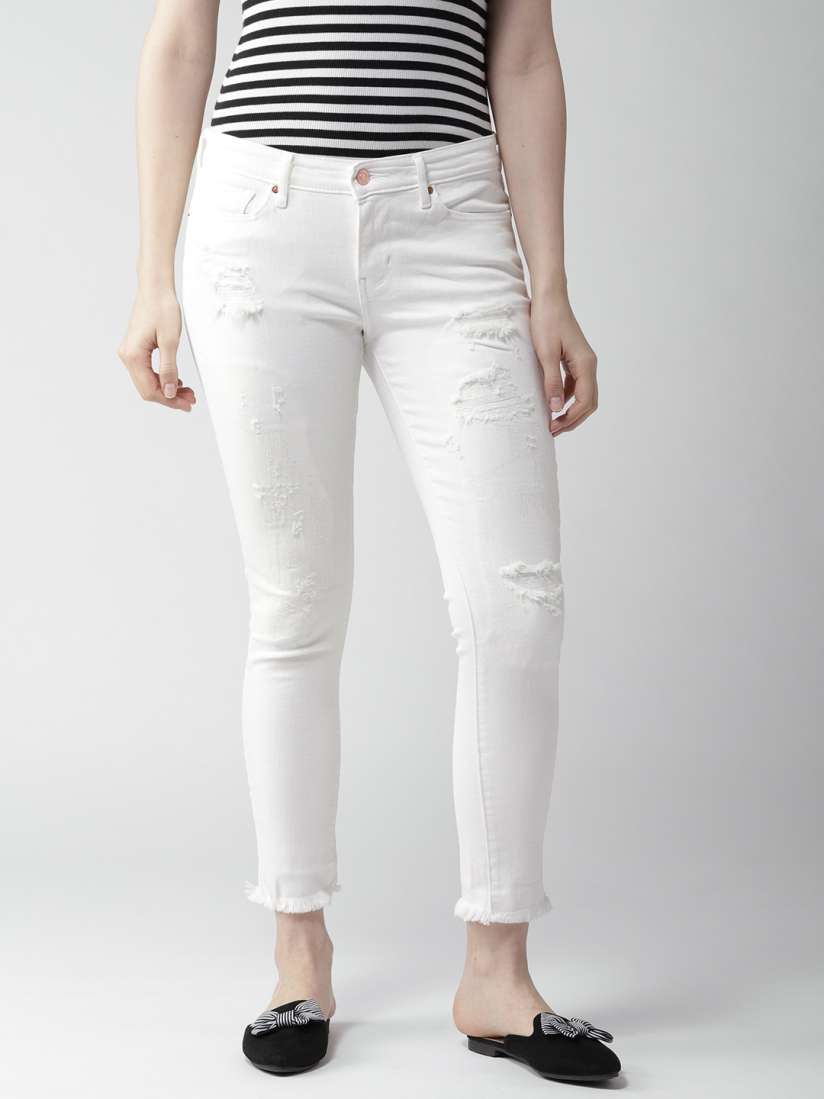 Buy Levis Women White Skinny Fit Mid Rise Mildly Distressed Stretchable Cropped Jeans 711 Jeans for Women 2584271 Myntra