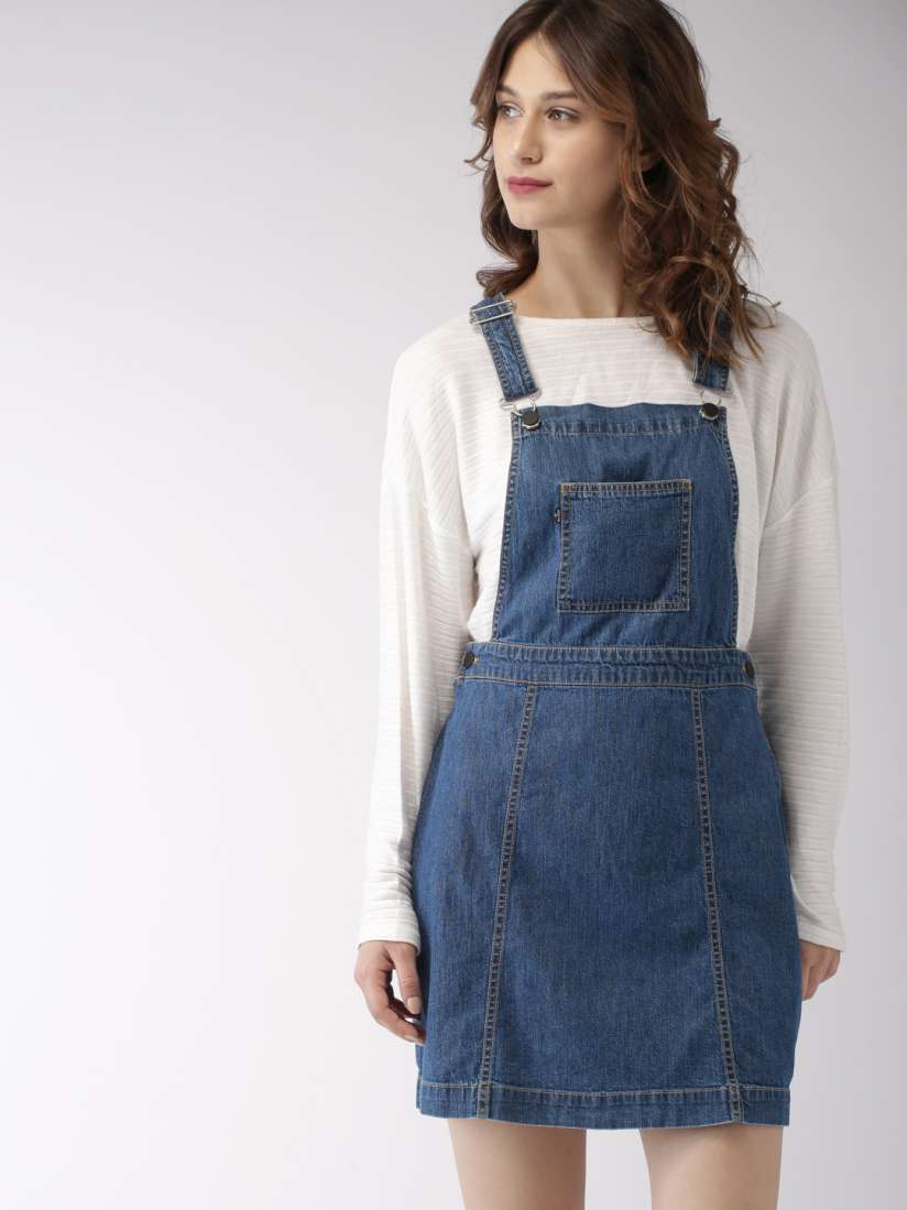 Buy Levis Women Blue Solid Denim Pinafore Dress Dresses for Women 2584357 Myntra