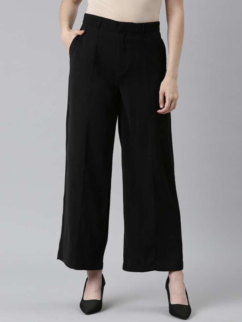 Buy Go Colors Women Relaxed Loose Fit High Rise Crepe Formal Trouser Trousers for Women 25849138 Myntra