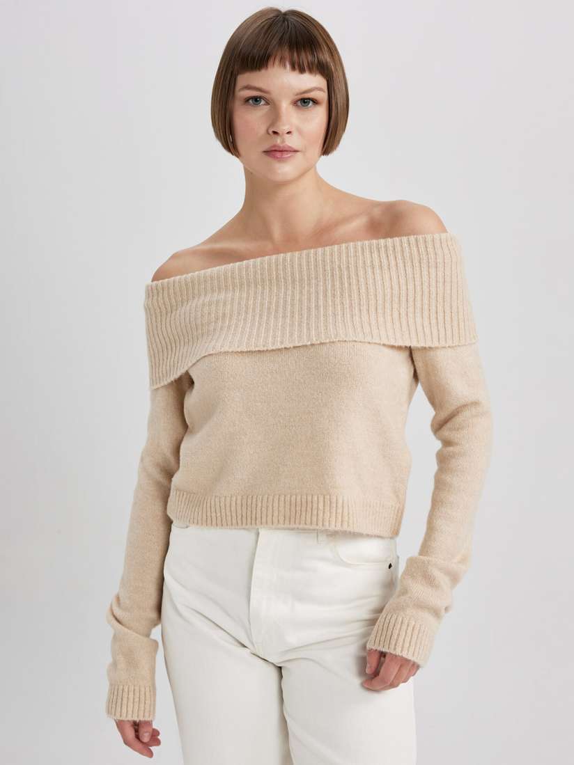 Buy DeFacto Ribbed Off Shoulder Pullover Sweater Sweaters for Women 25849544 Myntra