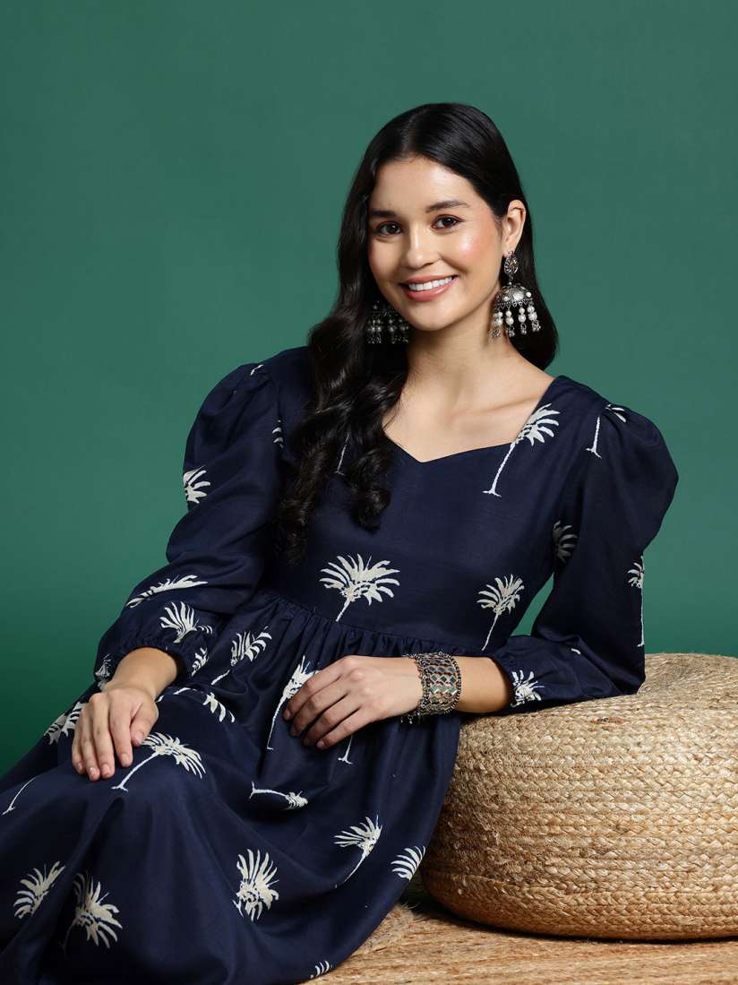 Buy Sangria Floral Print Lace Up Back A Line Ethnic Dress Ethnic Dresses for Women 25860922 Myntra
