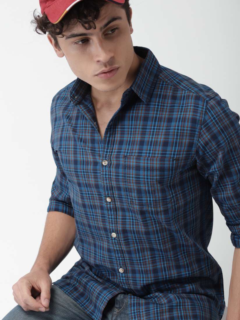 Buy Harvard Men Blue Slim Fit Checked Casual Shirt Shirts for Men 2586935 Myntra