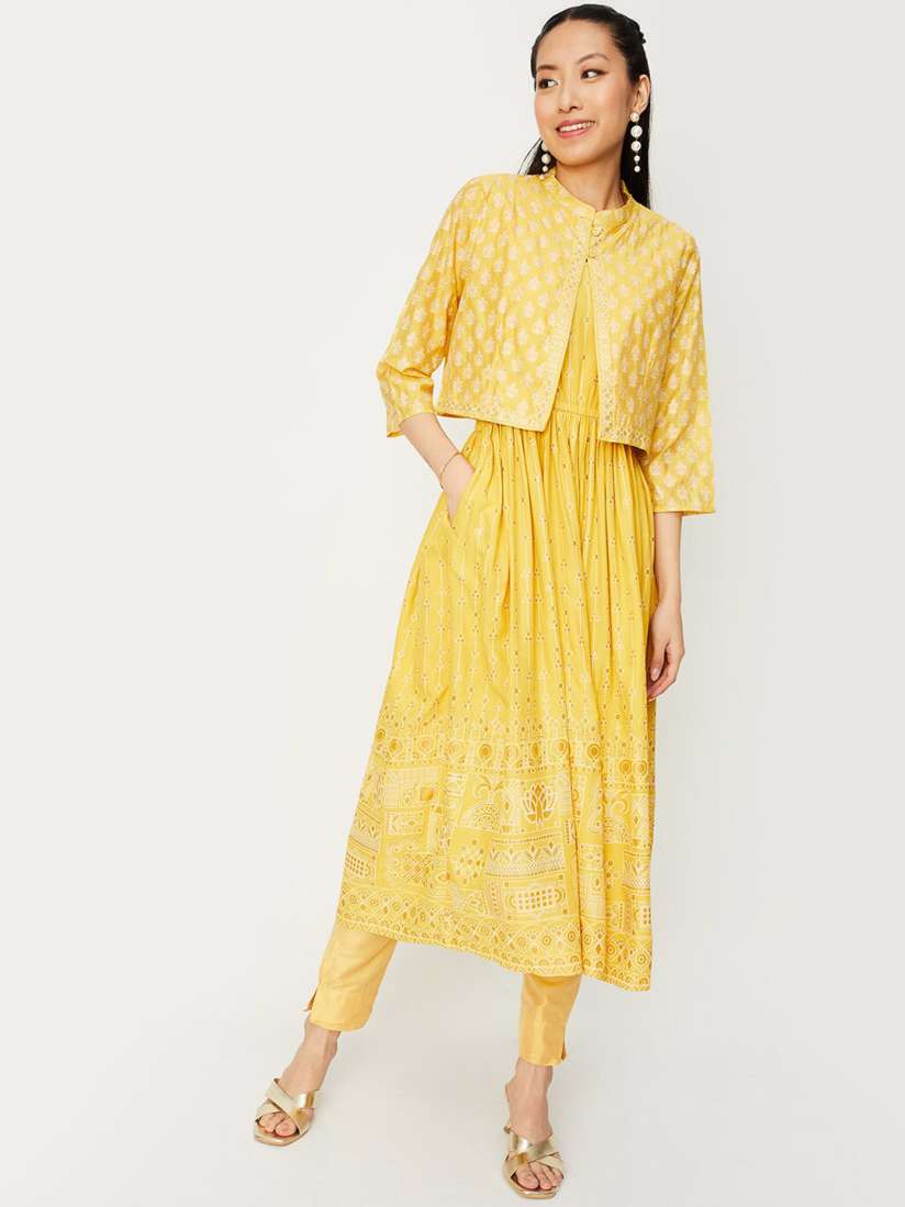 Buy max Ethnic Motifs Printed Shoulder Strapped Anarkali Kurta With A Jacket Kurtas for Women 25869560 Myntra