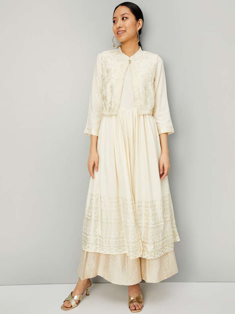 Buy max Floral Printed A Line Chanderi Cotton Kurta With Jacket Kurtas for Women 25869658 Myntra