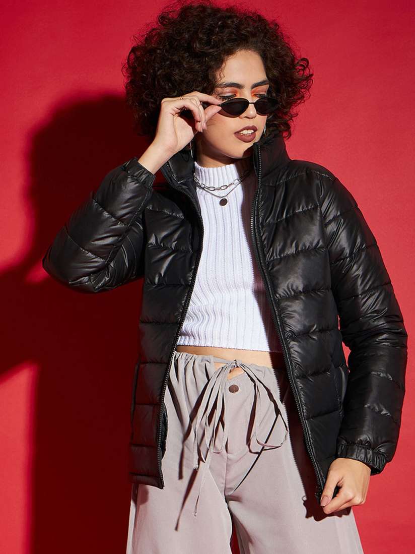 Buy SASSAFRAS Black Mock Collar Puffer Jacket Jackets for Women 25874786 Myntra
