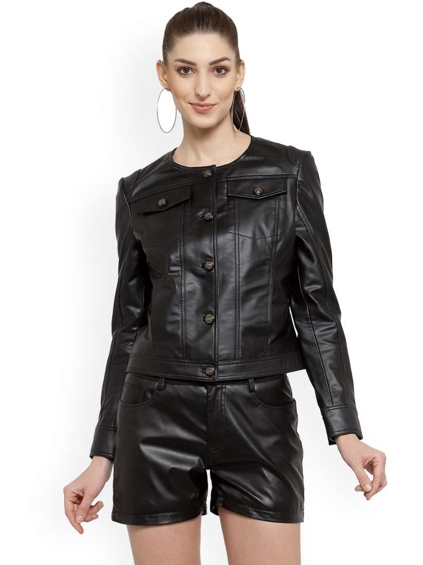Buy BEAVER Round Neck Long Sleeves Lightweight Leather Jacket Jackets for Women 25875254 Myntra