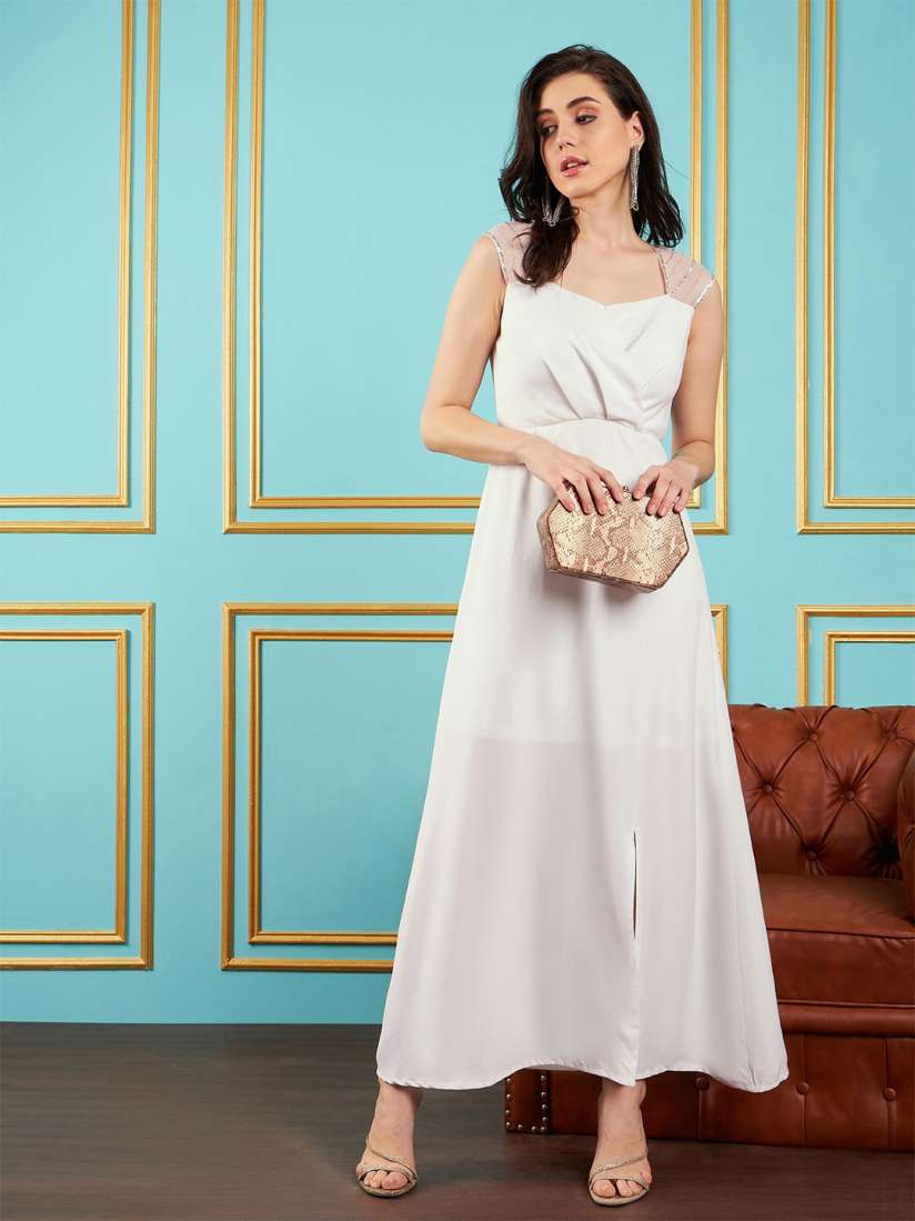 Buy SASSAFRAS Off White Square Neck Sequined Detail Maxi Dress Dresses for Women 25875538 Myntra