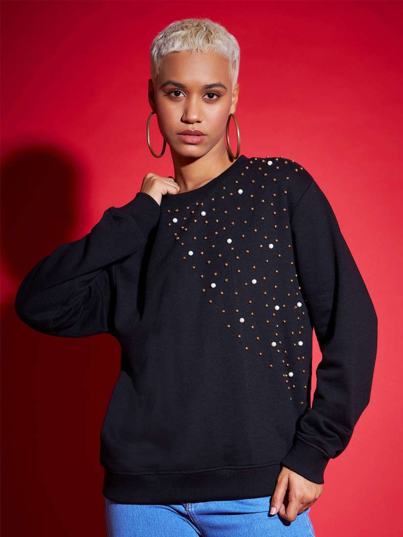 Black embellished sweatshirt shop