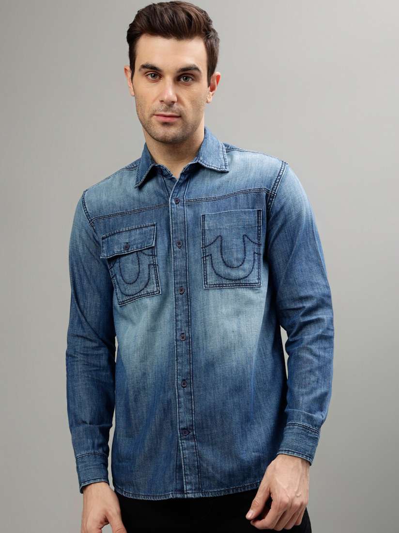 Buy True Religion Faded Spread Collar Denim Casual Pure Cotton Shirt Shirts for Men 25877514 Myntra
