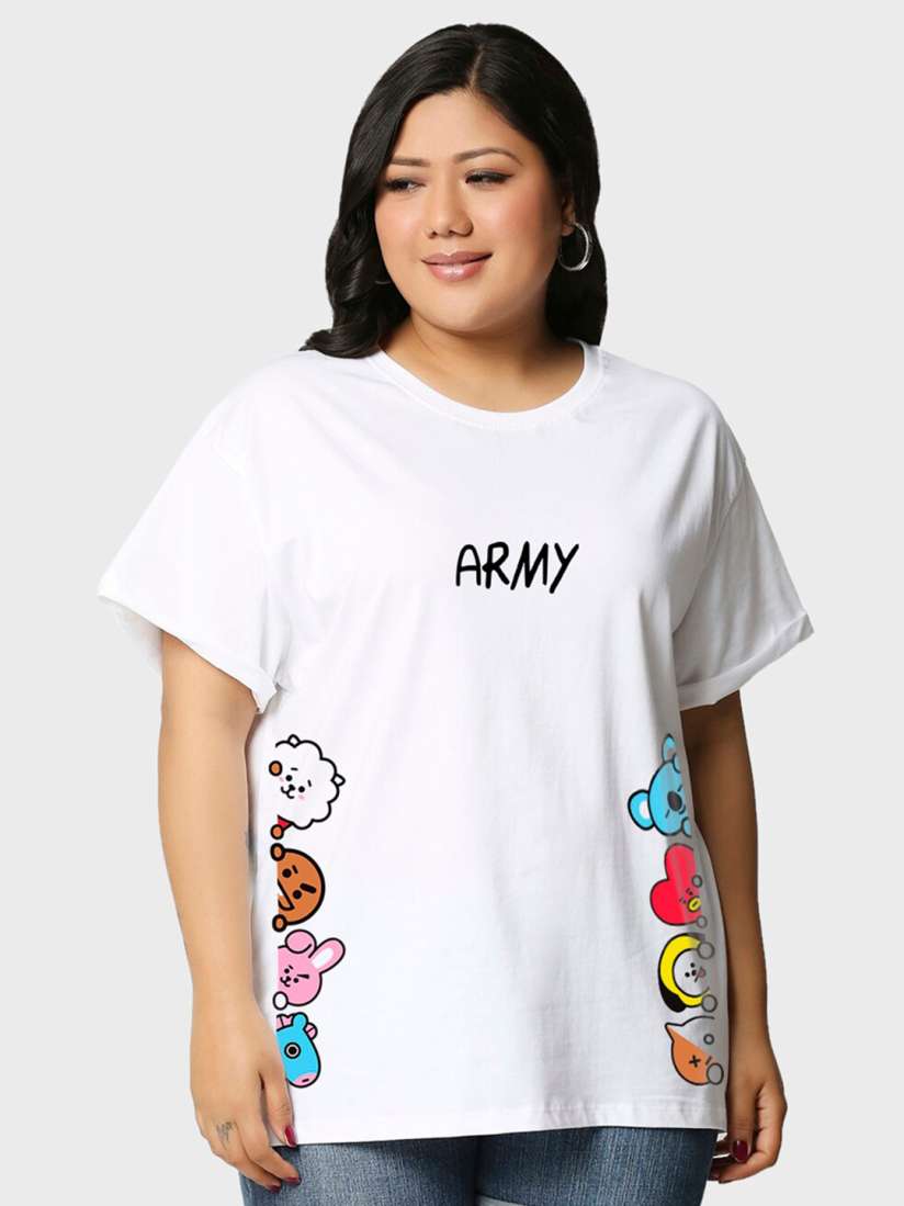Buy Bewakoof Plus Peeking Army Graphic Printed Cotton T shirt Tshirts for Women 25877880 Myntra