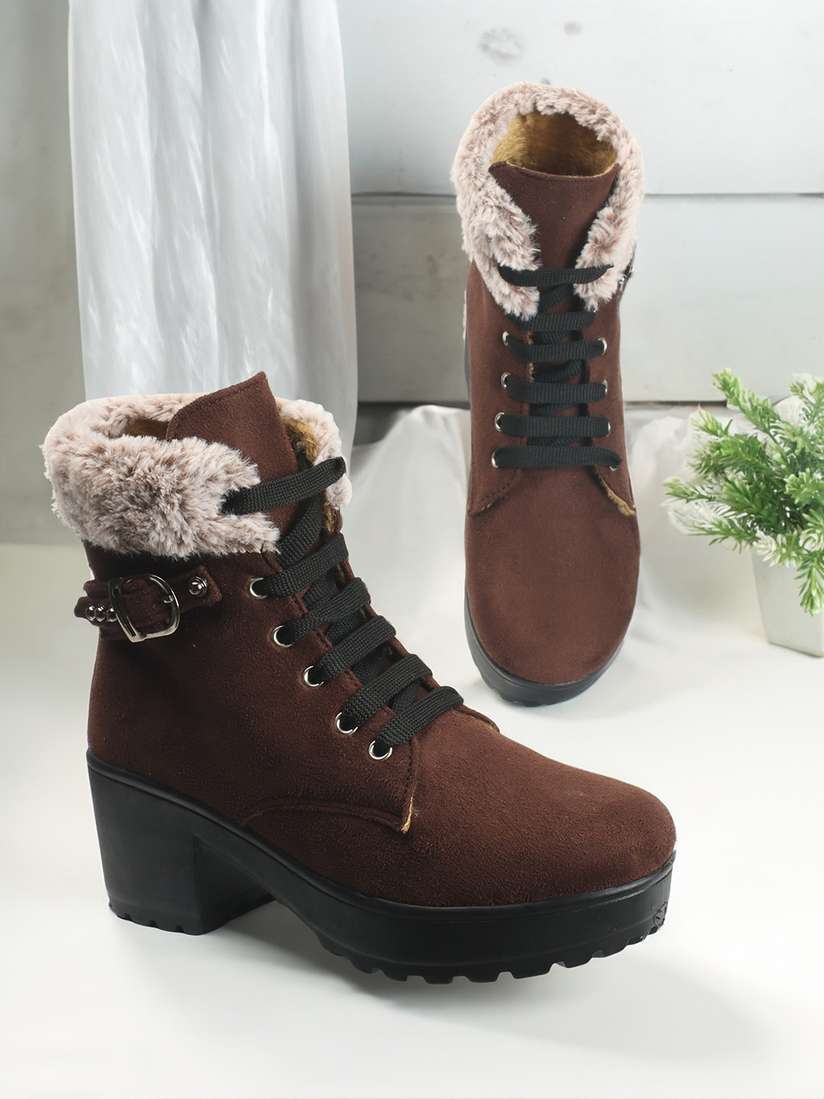 Winter Boots Heeled Hiking Boots With Fur Buy The Roadster