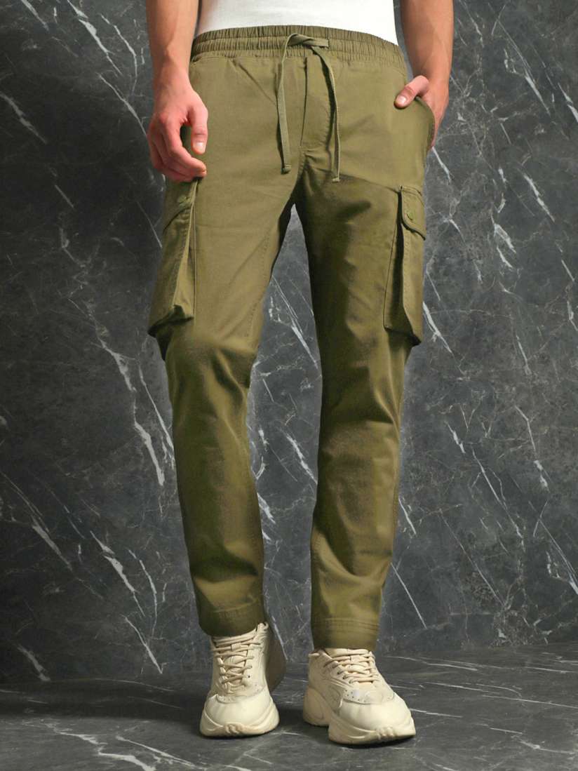 Buy Breakbounce Men Olive Green Slim Fit Cotton Cargos Trousers Trousers for Men 25886654 Myntra