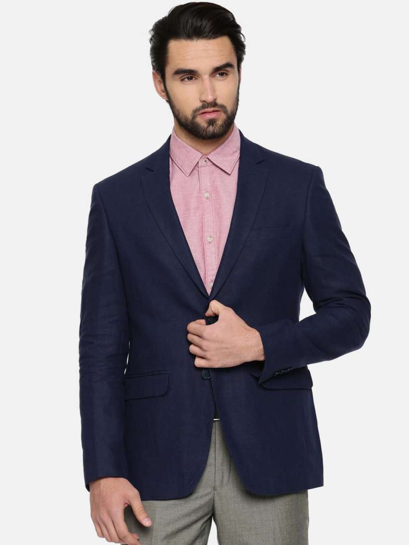 Buy Peter England Navy Single Breasted Neo Slim Fit Formal Linen Blazer Blazers for Men 2589554 Myntra