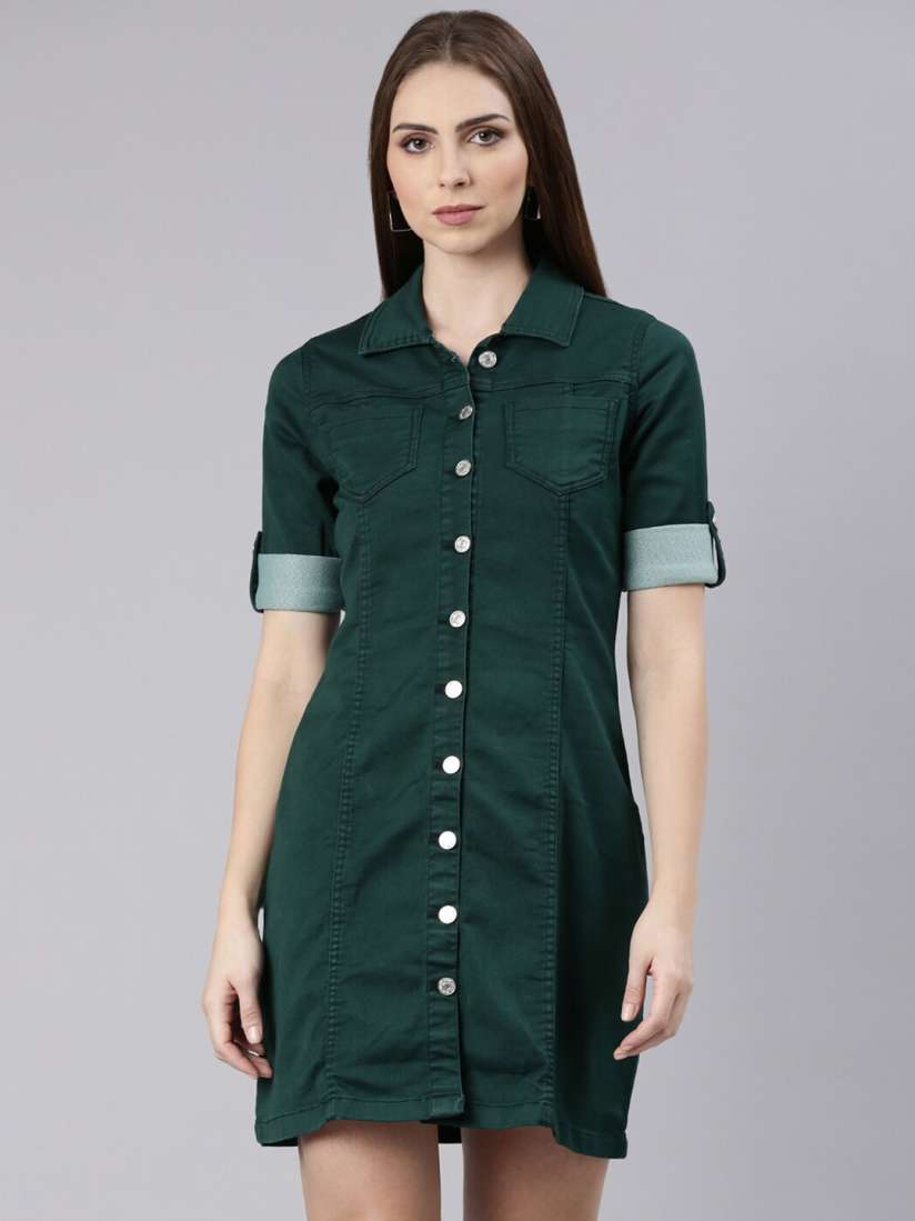Buy SHOWOFF Roll Up Sleeves Cotton Shirt Style Dress Dresses for Women 25899856 Myntra