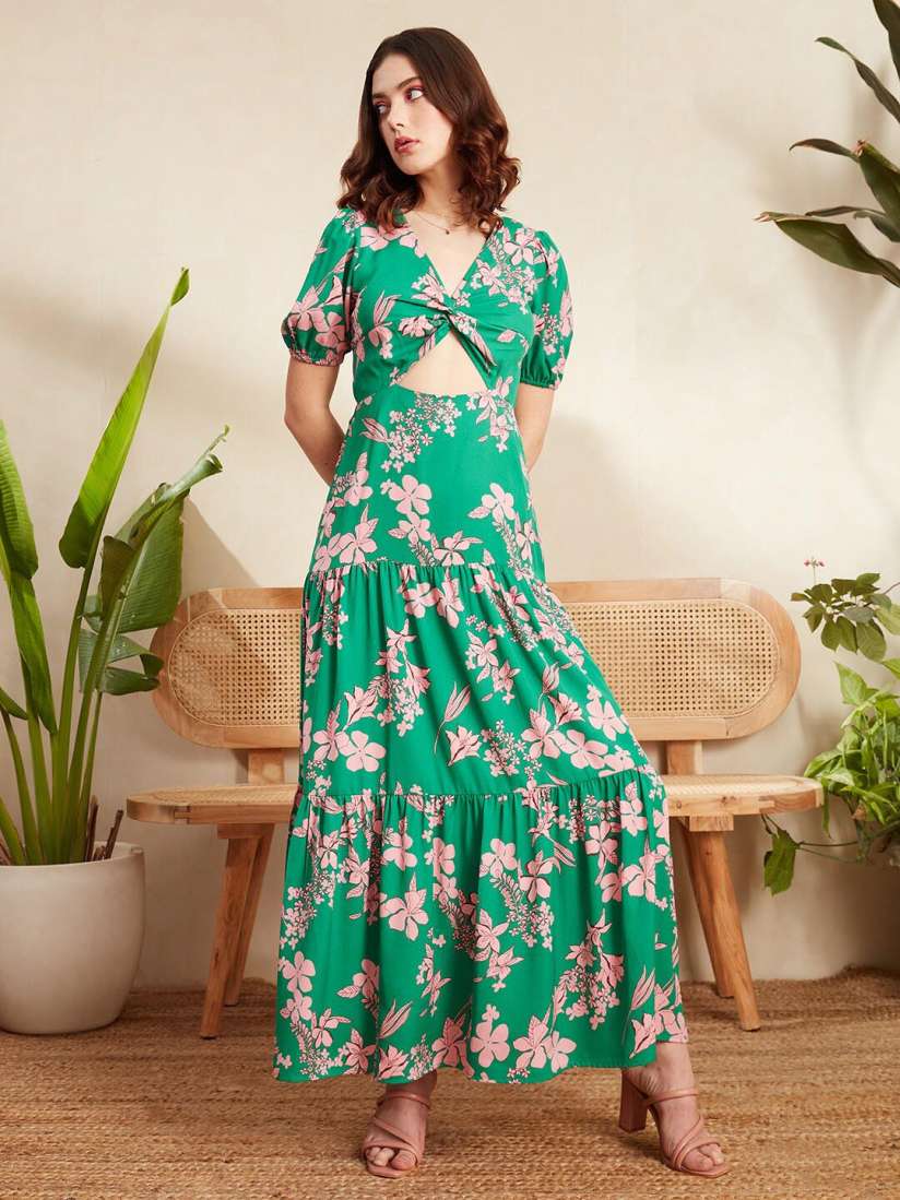 Green floral maxi dress shop