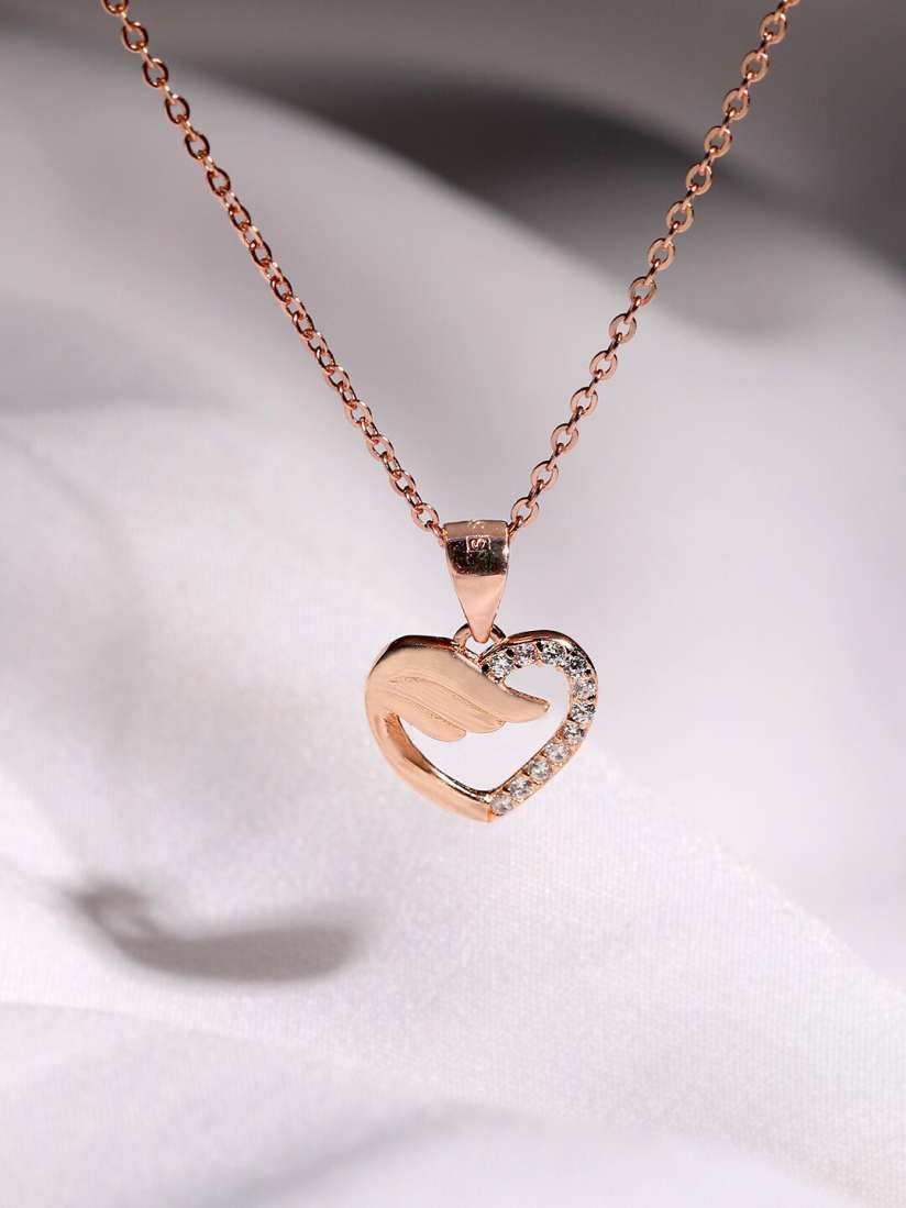 Buy GIVA Rose Gold Plated CZ Studded 925 Sterling Silver Heart Shaped Pendant With Link Chain Pendant for Women 25916056 Myntra