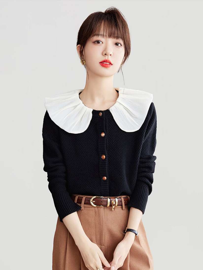 Buy JC Collection Self Design Cable Knit Peter Pan Collar Long Sleeve Cardigan Sweater Sweaters for Women 25918072 Myntra