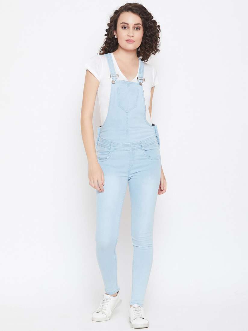 Skinny denim dungarees womens hotsell
