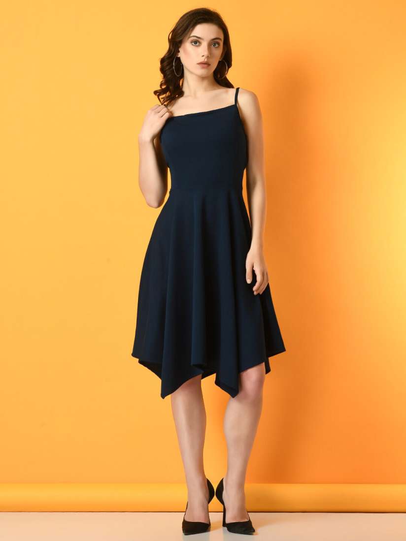 Buy DressBerry Navy Blue Sleeveless Fit Flare Dress Dresses for Women 25920172 Myntra
